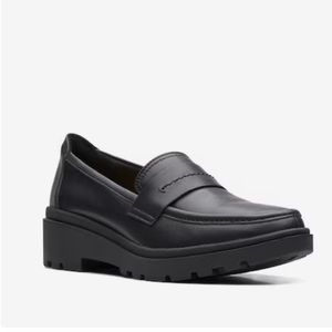 Clarks Calla Ease Loafer Black Leather | supportive black leather loafers